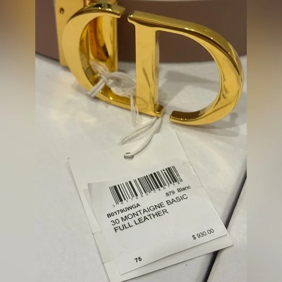 DIOR BNIB NWT 30 MONTAIGNE LEATHER BELT SIZE 75 IN BLANC/ WHITE AND PINK PASTEL